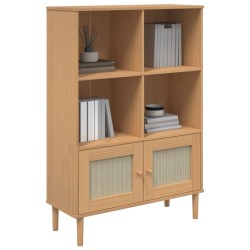 Bücherschrank SENJA Rattan-Look Braun 90x35x130 cm Kiefernholz