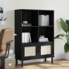 Bücherschrank SENJA Rattan-Look Schwarz 90x35x130cm Kiefernholz