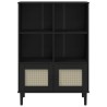 Bücherschrank SENJA Rattan-Look Schwarz 90x35x130cm Kiefernholz