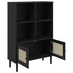 Bücherschrank SENJA Rattan-Look Schwarz 90x35x130cm Kiefernholz