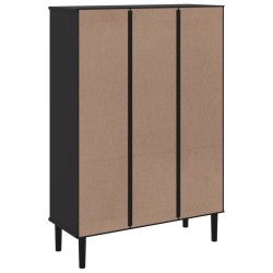 Bücherschrank SENJA Rattan-Look Schwarz 90x35x130cm Kiefernholz