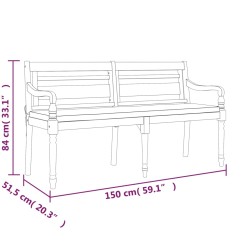 Batavia-Bank mit Kissen 150 cm Massivholz Teak