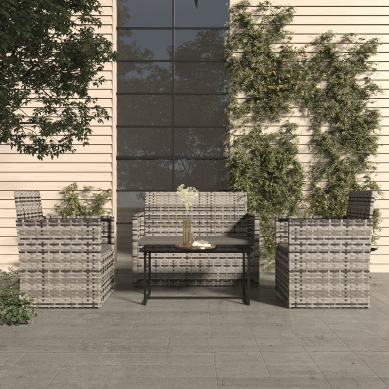 4-tlg. Garten-Lounge-Set mit Kissen Poly Rattan Grau