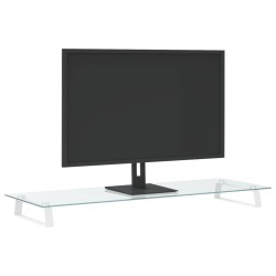 Monitorständer Weiß 100x35x8 cm Hartglas und Metall