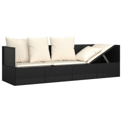 Outdoor-Loungebett mit Kissen Schwarz Poly Rattan