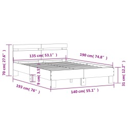 Bettgestell mit Kopfteil Grau Sonoma 135x190 cm Holzwerkstoff