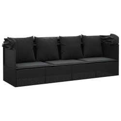 Outdoor-Loungebett mit Dach und Kissen Schwarz Poly Rattan