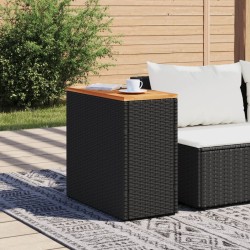 Garten-Beistelltisch mit Holzplatte Schwarz 58x27,5x55cm Rattan