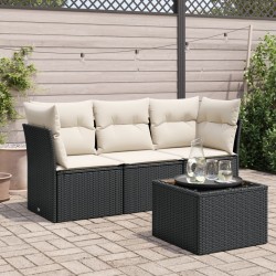 4-tlg. Garten-Sofagarnitur mit Kissen Schwarz Poly Rattan