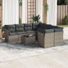 9-tlg. Garten-Sofagarnitur mit Kissen Grau Poly Rattan