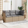 3-tlg. Garten-Sofagarnitur mit Kissen Beige Poly Rattan