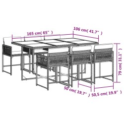 7-tlg. Garten-Essgruppe mit Kissen Beigemischung Poly Rattan