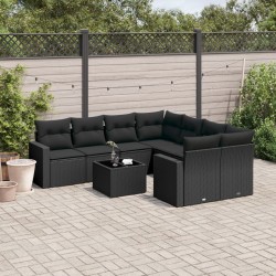 9-tlg. Garten-Sofagarnitur mit Kissen Schwarz Poly Rattan