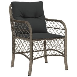 3-tlg. Bistro-Set mit Kissen Grau Poly Rattan