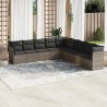 9-tlg. Garten-Sofagarnitur mit Kissen Grau Poly Rattan