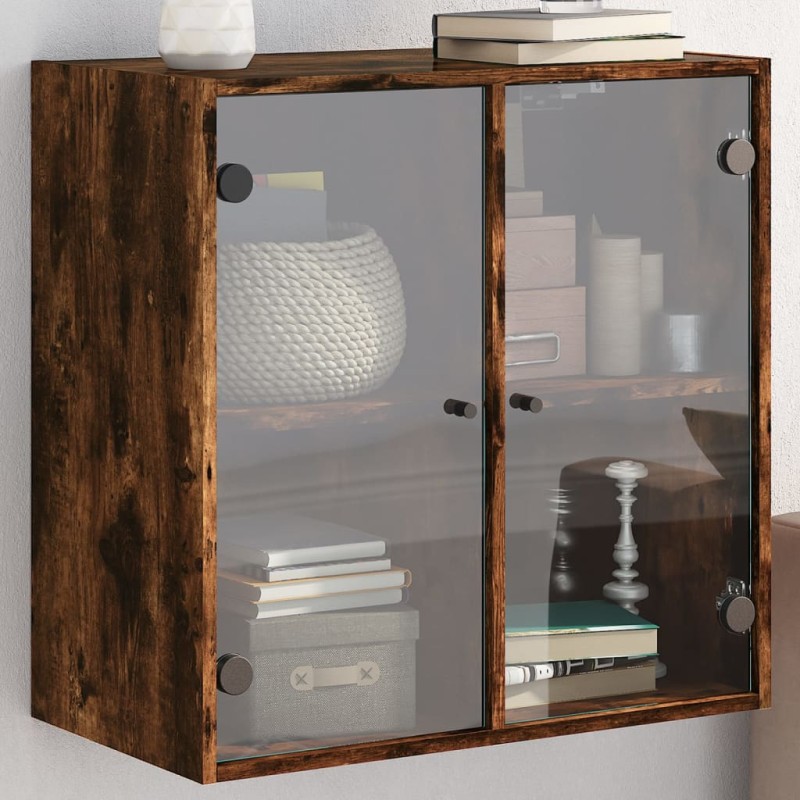 Wandschrank mit Glastüren Räuchereiche 68x37x68,5 cm