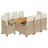 9-tlg. Garten-Essgruppe mit Kissen Beige Poly Rattan