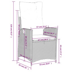 Gartensessel mit Kissen 2 Stk. Verstellbar Hellgrau Poly Rattan