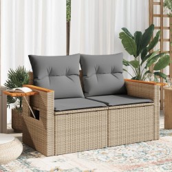 Gartensofa mit Kissen 2-Sitzer Beige Poly Rattan