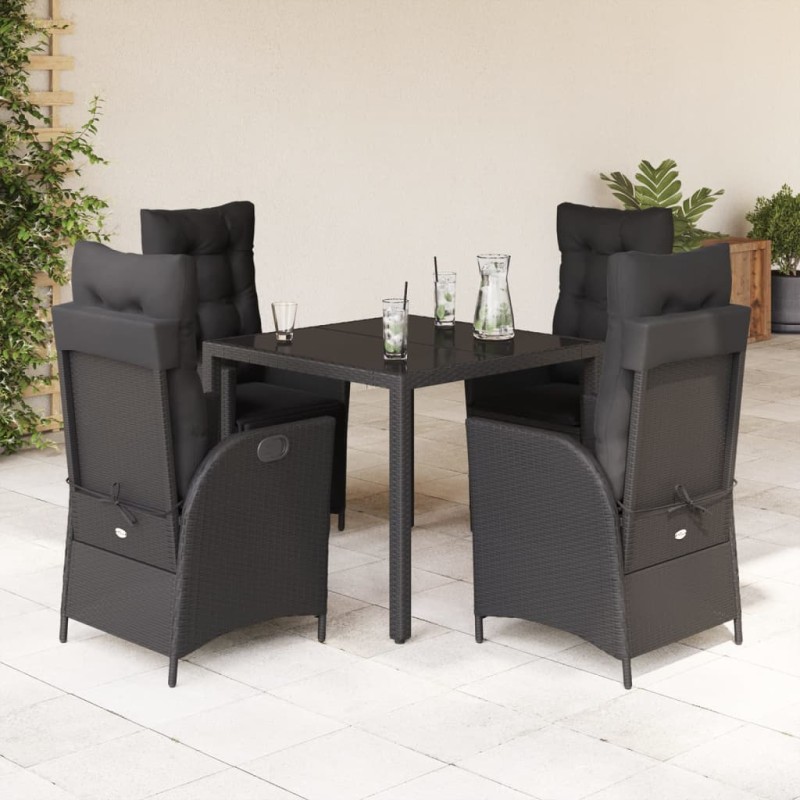 5-tlg. Garten-Essgruppe mit Kissen Schwarz Poly Rattan