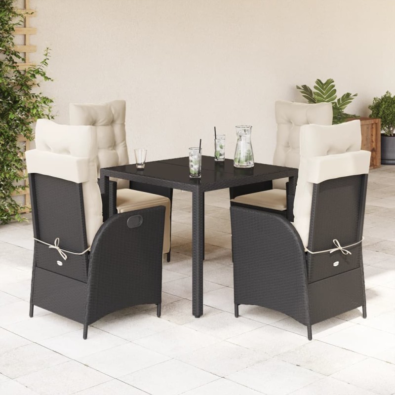 5-tlg. Garten-Essgruppe mit Kissen Schwarz Poly Rattan