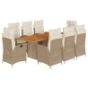 9-tlg. Garten-Essgruppe mit Kissen Beige Poly Rattan