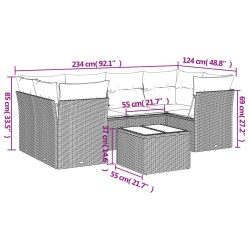 7-tlg. Garten-Sofagarnitur mit Kissen Schwarz Poly Rattan