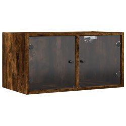 Wandschrank mit Glastüren Räuchereiche 68,5x37x35 cm