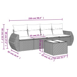 5-tlg. Garten-Sofagarnitur mit Kissen Schwarz Poly Rattan