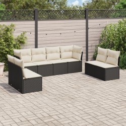 8-tlg. Garten-Sofagarnitur mit Kissen Schwarz Poly Rattan