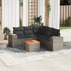 6-tlg. Garten-Sofagarnitur mit Kissen Grau Poly Rattan