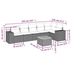 7-tlg. Garten-Sofagarnitur mit Kissen Grau Poly Rattan