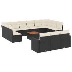 14-tlg. Garten-Sofagarnitur mit Kissen Schwarz Poly Rattan