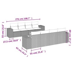 9-tlg. Garten-Sofagarnitur mit Kissen Grau Poly Rattan