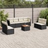 9-tlg. Garten-Sofagarnitur mit Kissen Schwarz Poly Rattan