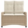 Gartenbank Verstellbar mit Kissen Beige Poly Rattan