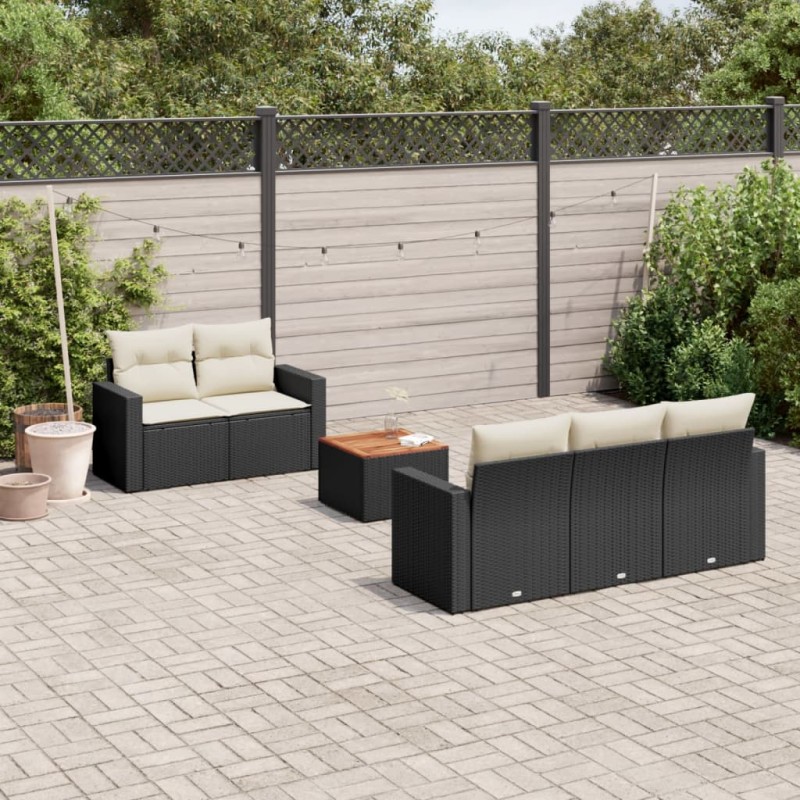 6-tlg. Garten-Sofagarnitur mit Kissen Schwarz Poly Rattan