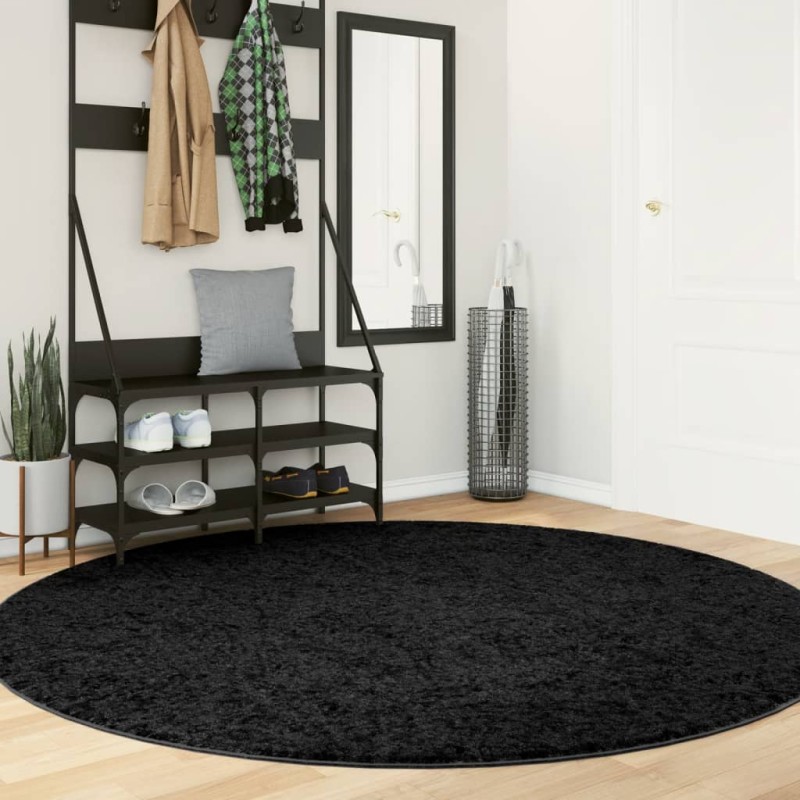 Shaggy-Teppich PAMPLONA Hochflor Modern Schwarz Ø 200 cm