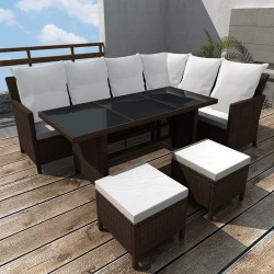 4-tlg. Garten-Lounge-Set mit Auflagen Poly Rattan Braun