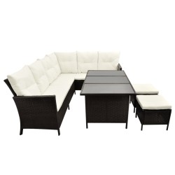 4-tlg. Garten-Lounge-Set mit Auflagen Poly Rattan Braun