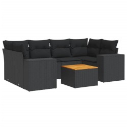 7-tlg. Garten-Sofagarnitur mit Kissen Schwarz Poly Rattan