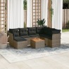 8-tlg. Garten-Sofagarnitur mit Kissen Grau Poly Rattan