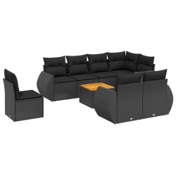 9-tlg. Garten-Sofagarnitur mit Kissen Schwarz Poly Rattan