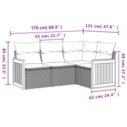 4-tlg. Garten-Sofagarnitur mit Kissen Grau Poly Rattan