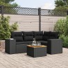 5-tlg. Garten-Sofagarnitur mit Kissen Schwarz Poly Rattan