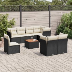 9-tlg. Garten-Sofagarnitur mit Kissen Schwarz Poly Rattan