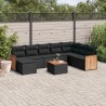 9-tlg. Garten-Sofagarnitur mit Kissen Schwarz Poly Rattan