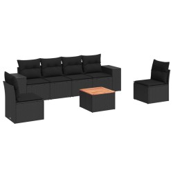 7-tlg. Garten-Sofagarnitur mit Kissen Schwarz Poly Rattan