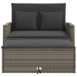 Gartensofa 2-Sitzer mit Kissen Grau Poly Rattan