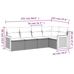 5-tlg. Garten-Sofagarnitur mit Kissen Beige Poly Rattan